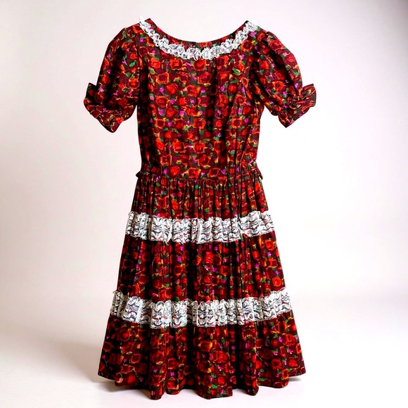 Vintage Dresses & Skirts - Vintage Cotton And Lace Floral Dress